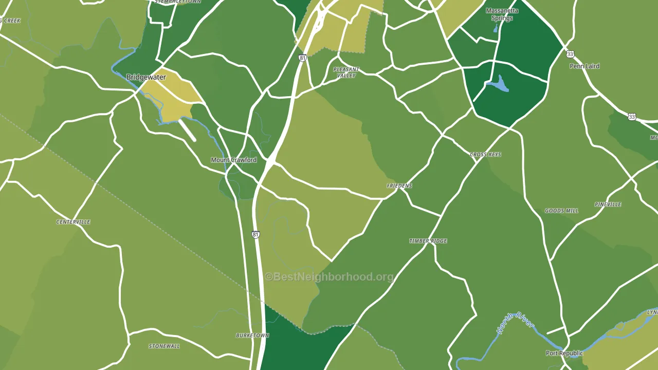 Mount Crawford, VA block-group voter-turnout map