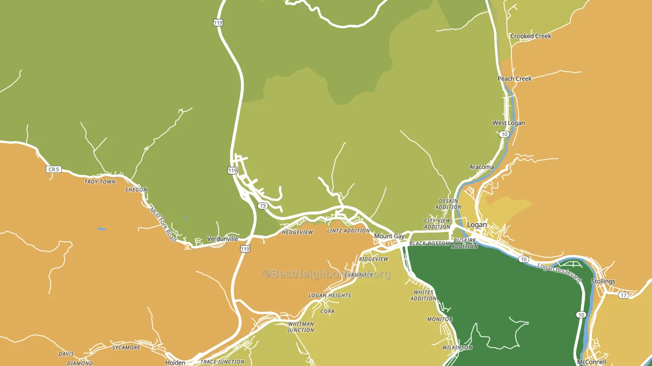 Mount Gay, WV block-group voter-turnout map