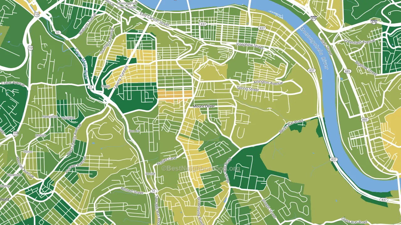 Mount Oliver, PA block-group voter-turnout map