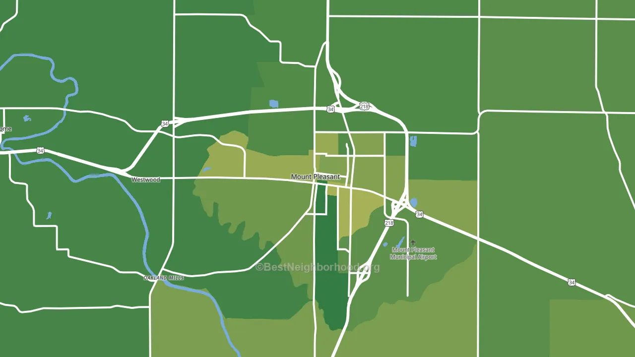 Mount Pleasant, IA block-group voter-turnout map