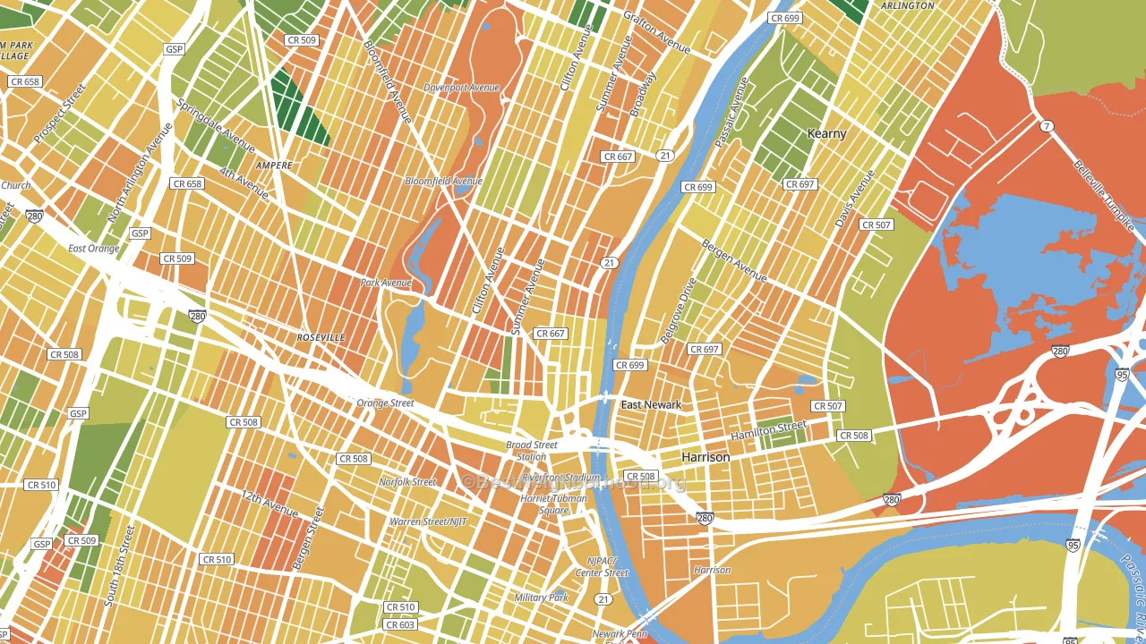 Mount Pleasant-Lower Broadway, Newark, NJ block-group voter-turnout map