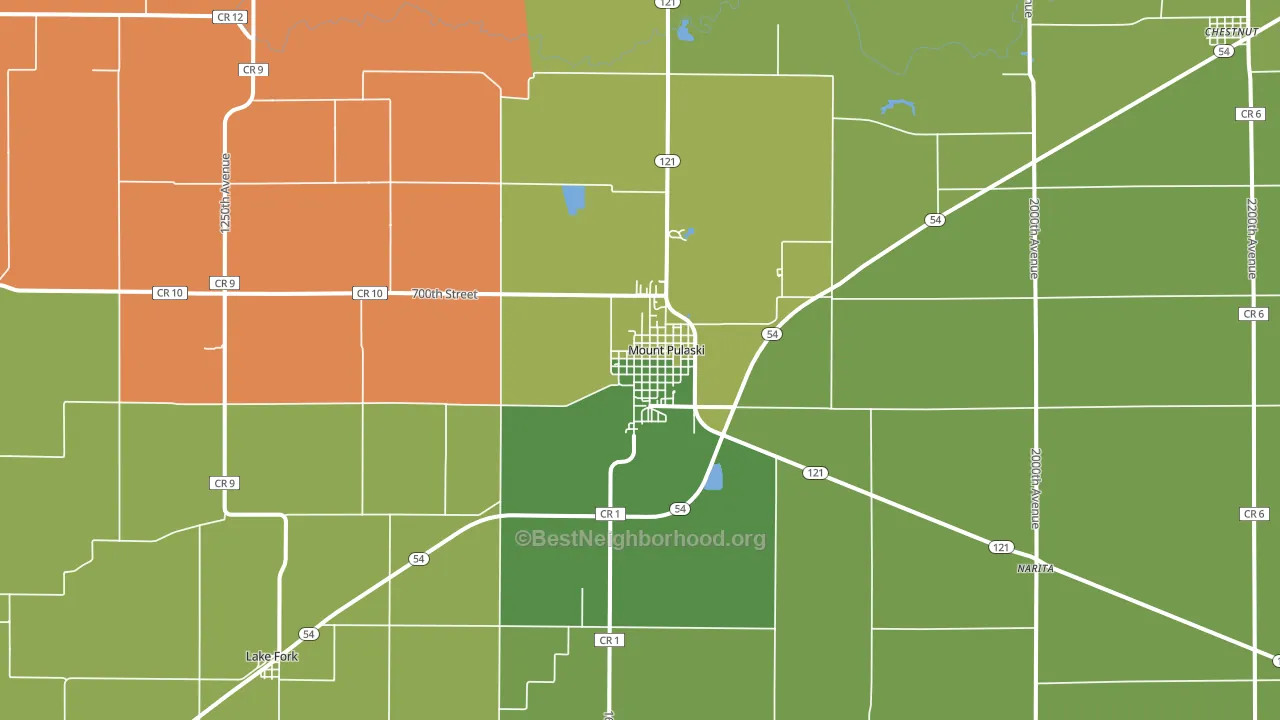 Mount Pulaski, IL block-group voter-turnout map