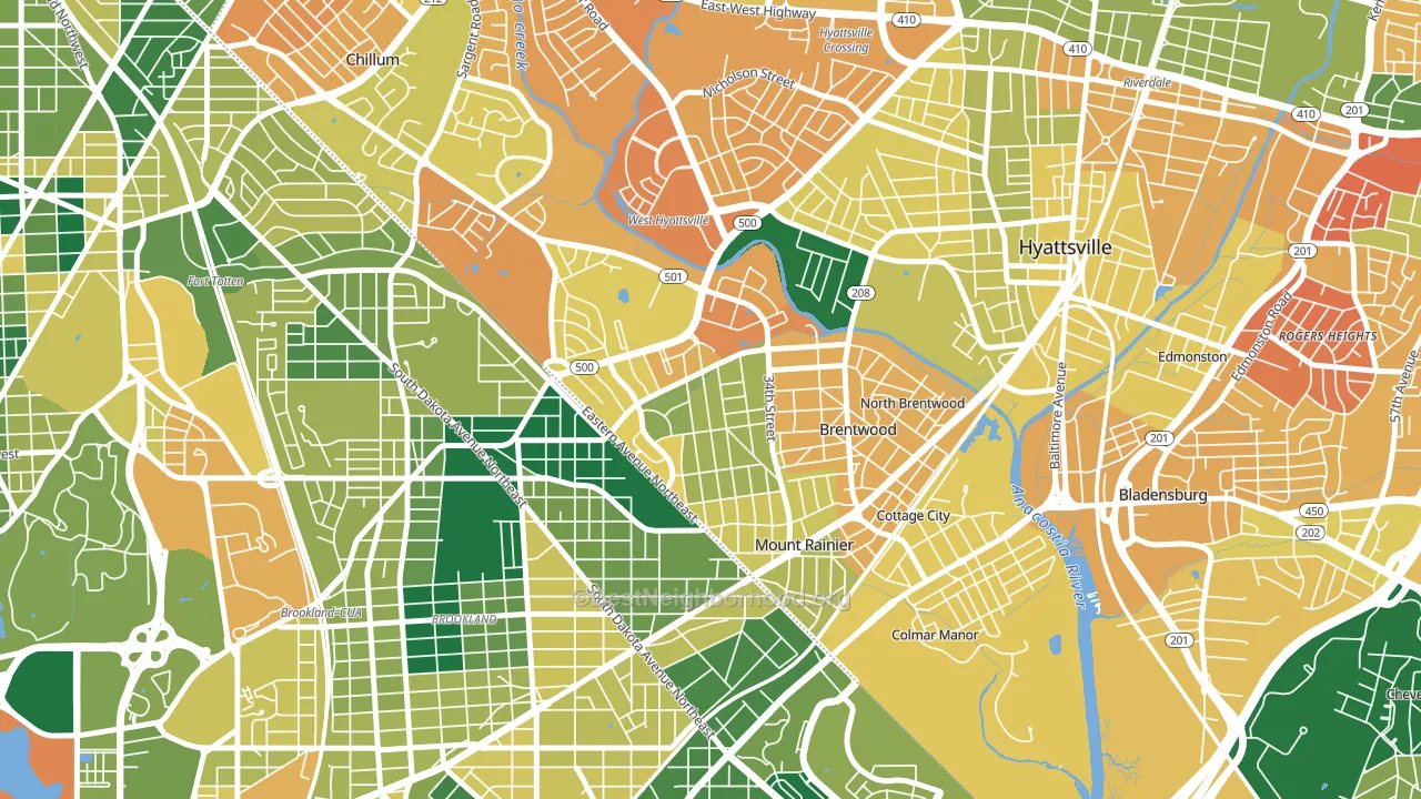 Mount Rainier, MD block-group voter-turnout map