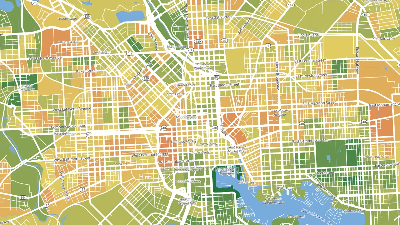 Mount Vernon, Baltimore, MD block-group voter-turnout map
