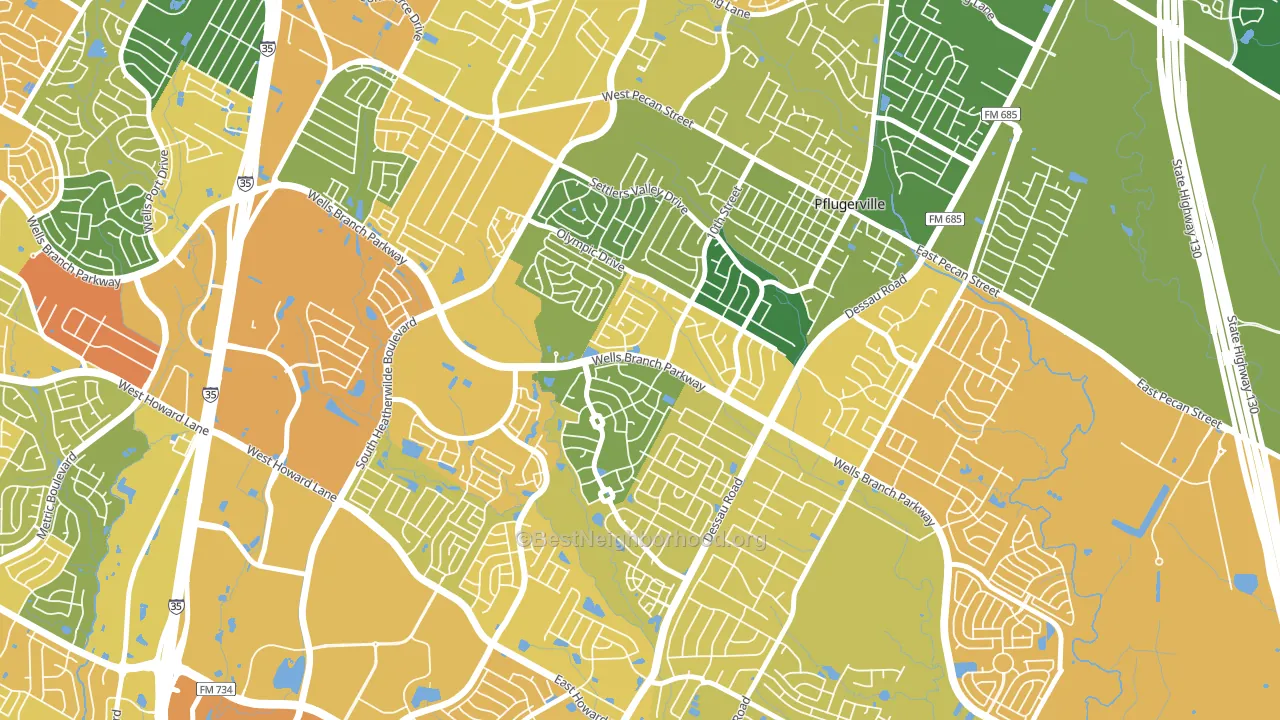 Mountain Creek, Pflugerville, TX block-group voter-turnout map