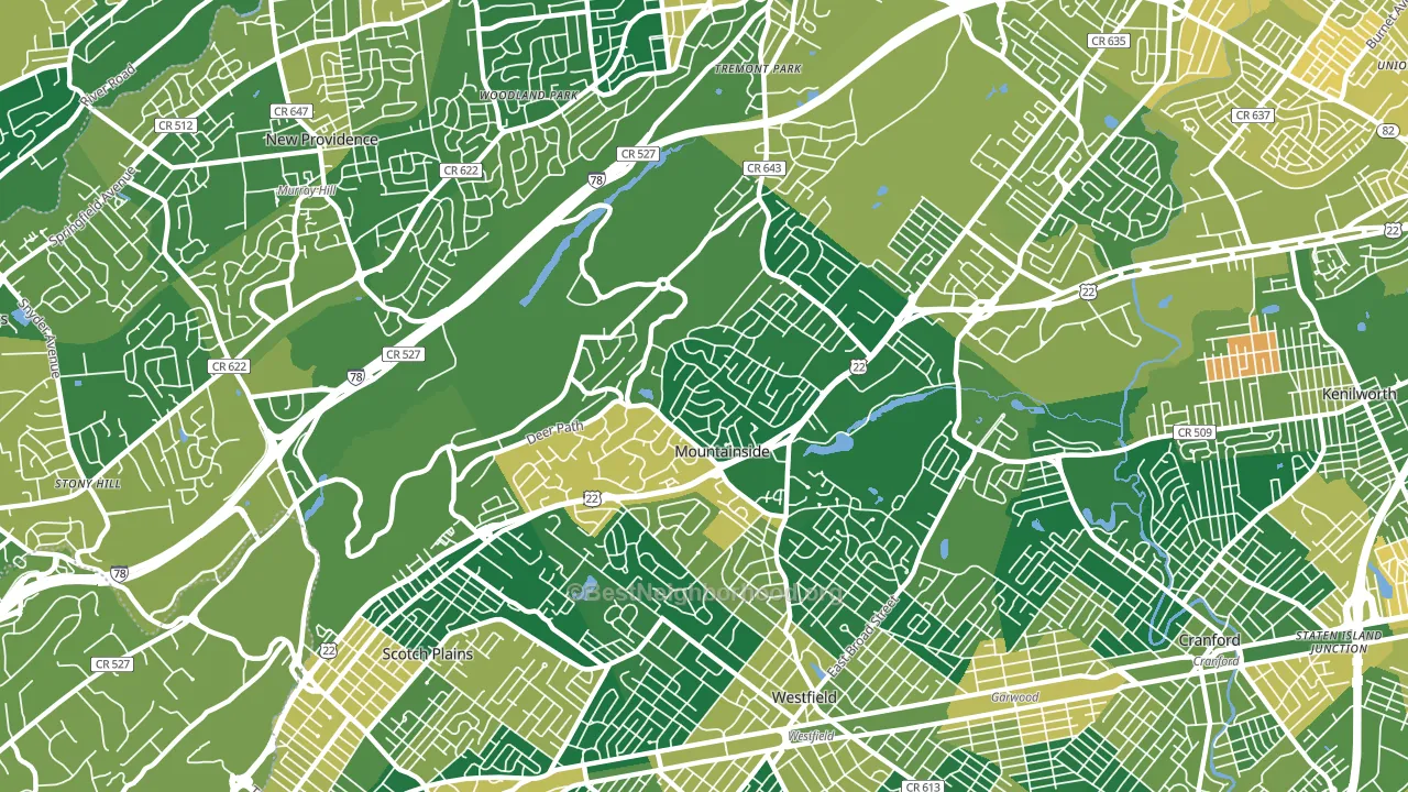 Mountainside, NJ block-group voter-turnout map