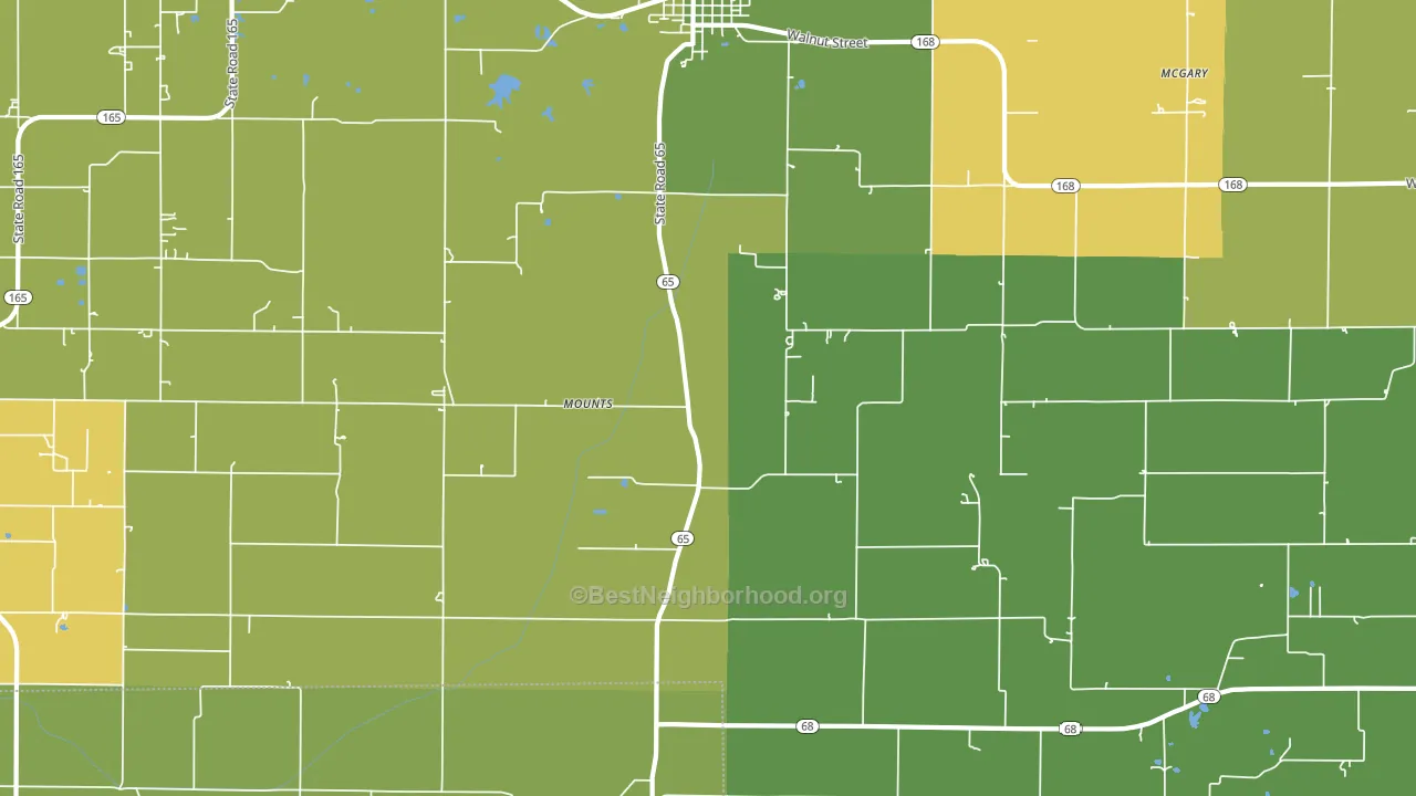 Mounts, IN block-group voter-turnout map