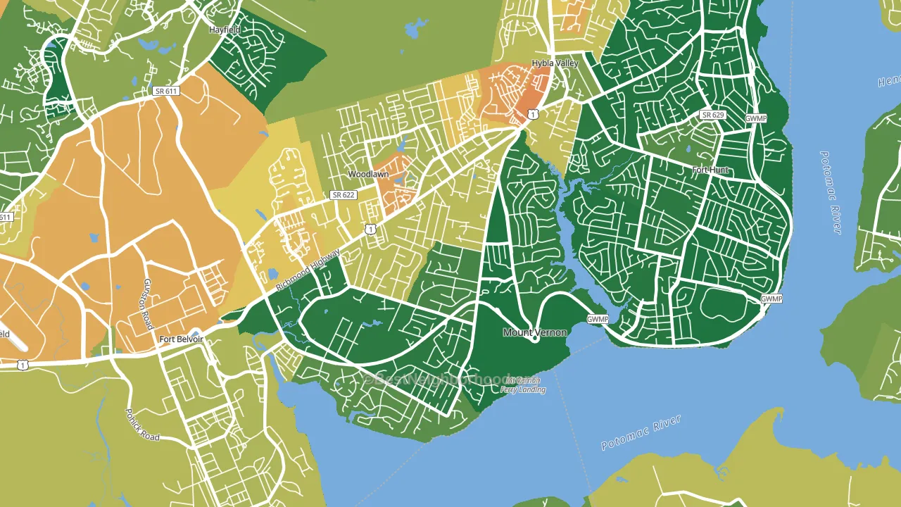 Mt Vernon, Mount Vernon, VA block-group voter-turnout map