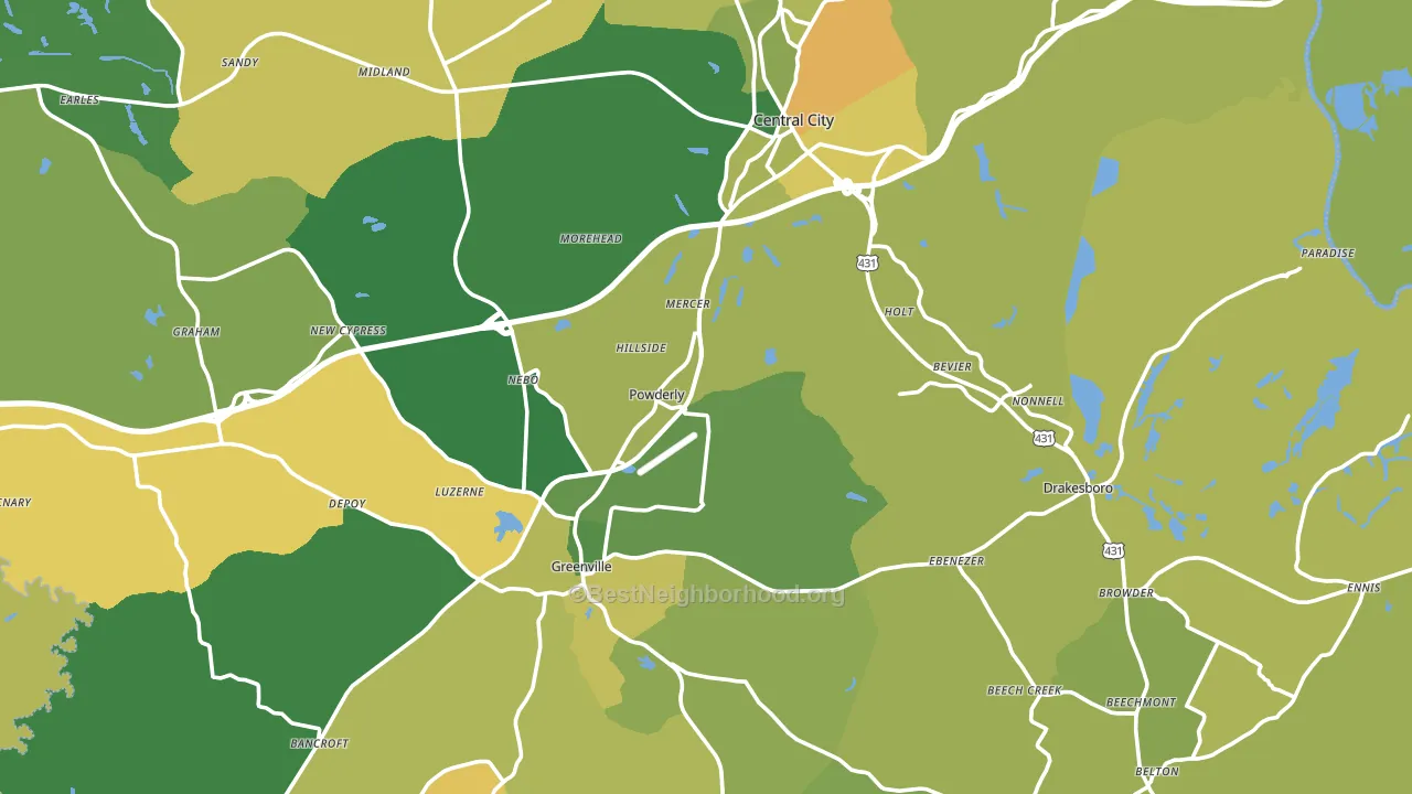 Muhlenberg County, KY block-group voter-turnout map