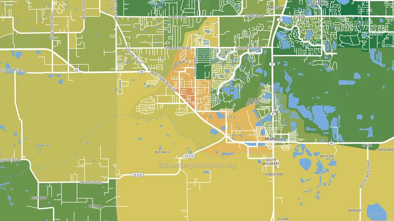 Mulberry, FL block-group voter-turnout map