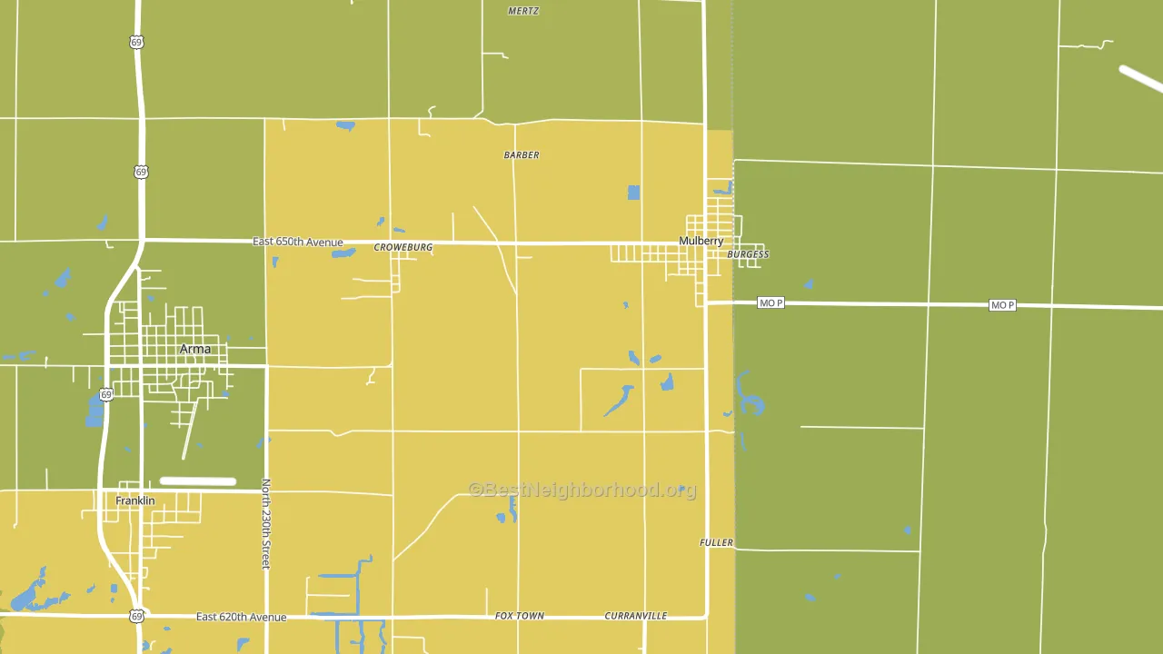 Mulberry, KS block-group voter-turnout map