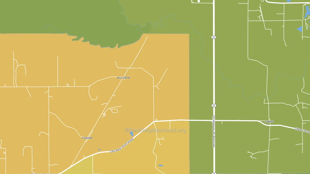 Muldrow, MS block-group voter-turnout map