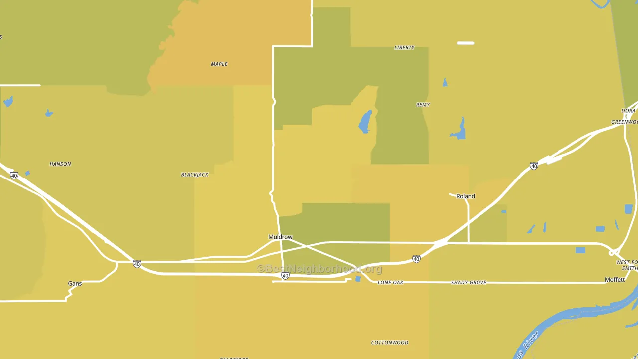 Muldrow, OK block-group voter-turnout map