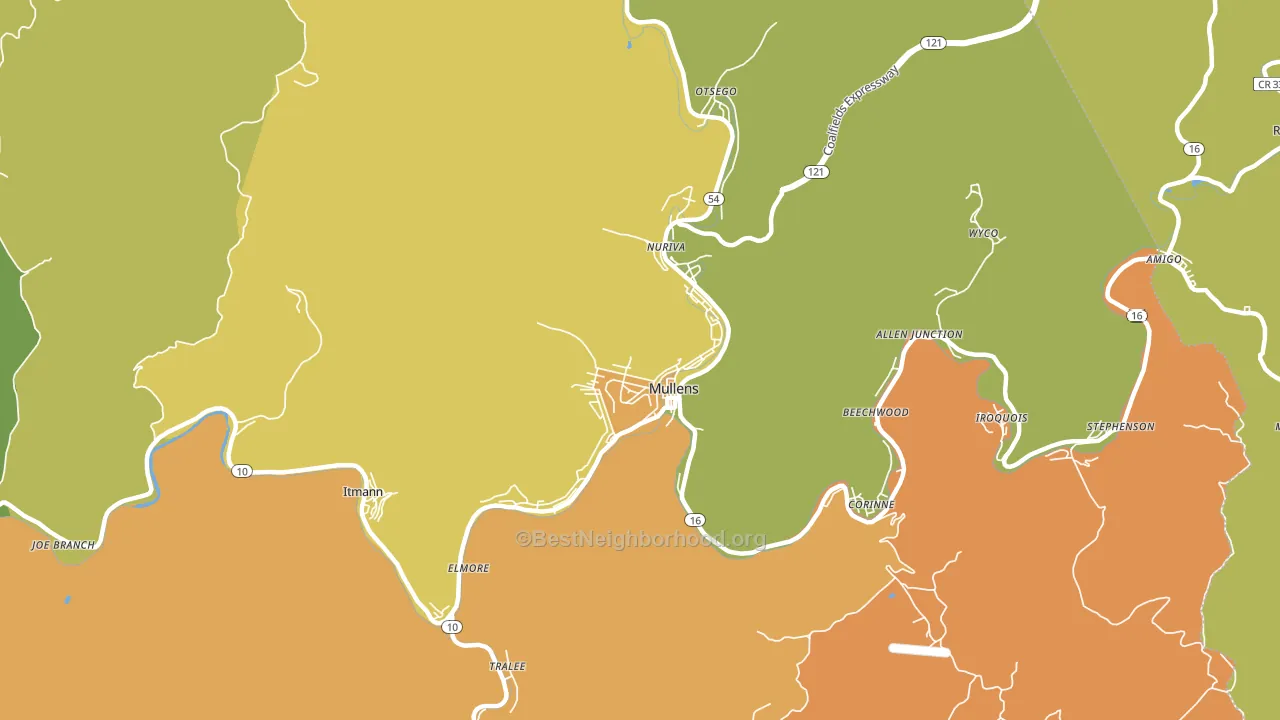 Mullens, WV block-group voter-turnout map