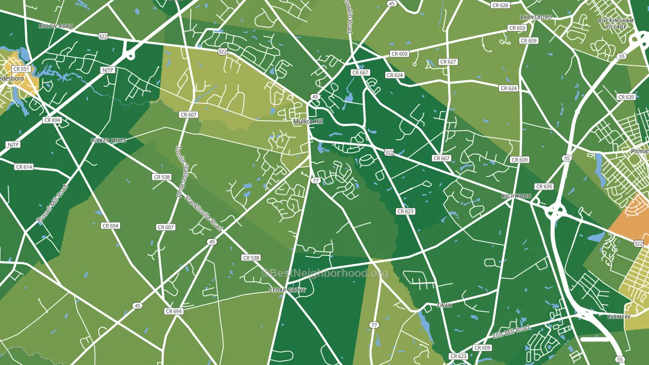 Mullica Hill, NJ block-group voter-turnout map