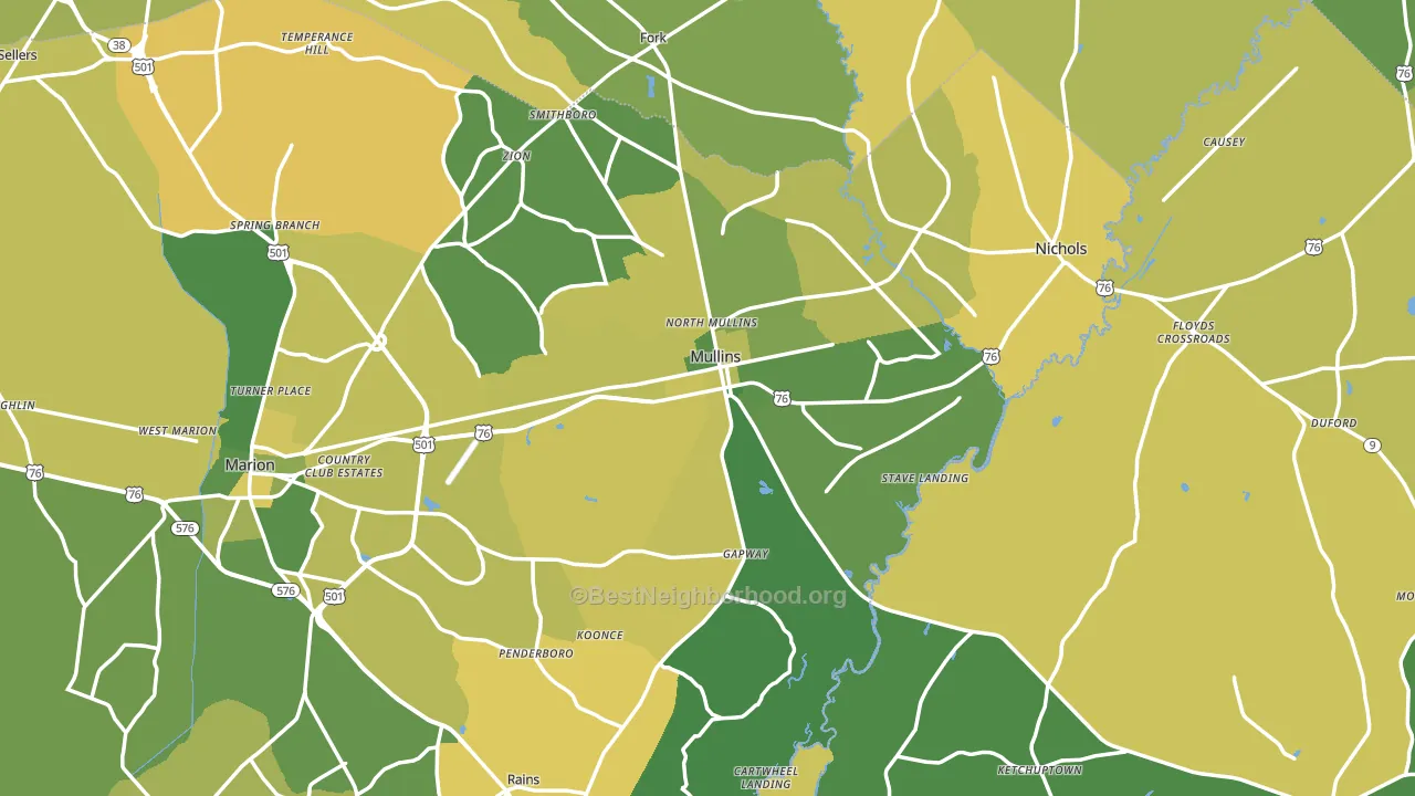 Mullins, SC block-group voter-turnout map