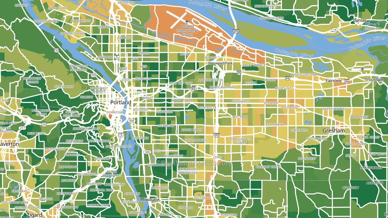 Multnomah County, OR block-group voter-turnout map