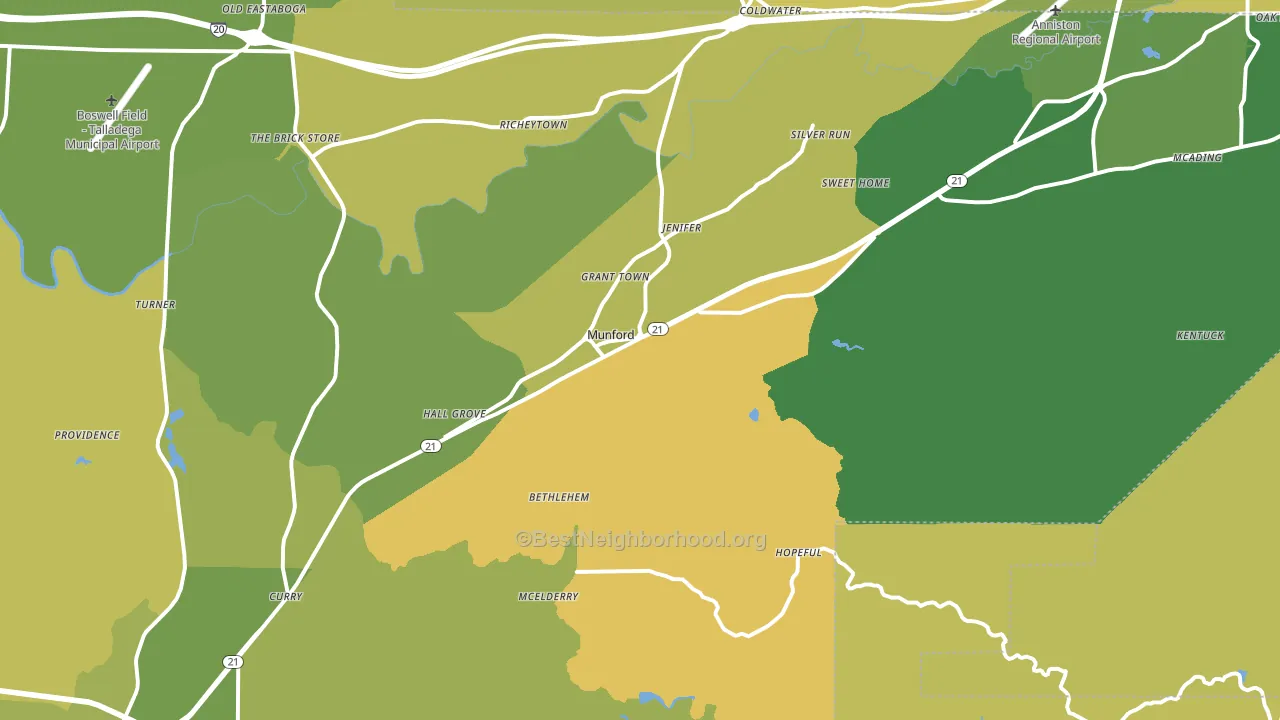 Munford, AL block-group voter-turnout map