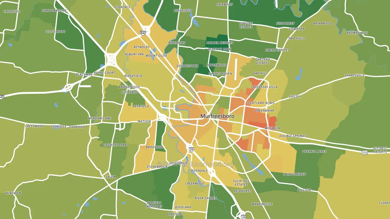Murfreesboro, TN block-group voter-turnout map