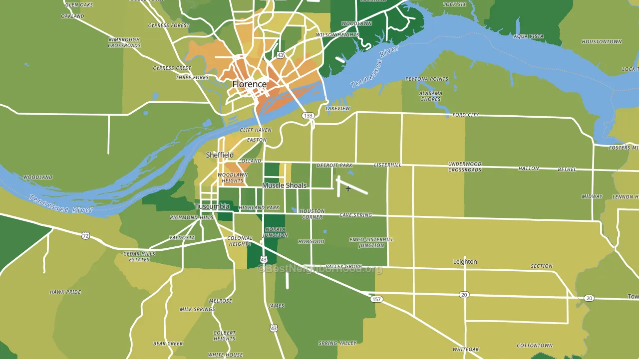 Muscle Shoals, AL block-group voter-turnout map