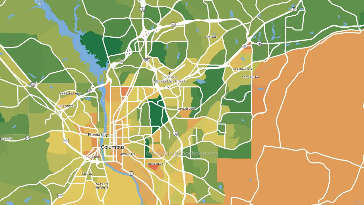 Muscogee County, GA block-group voter-turnout map