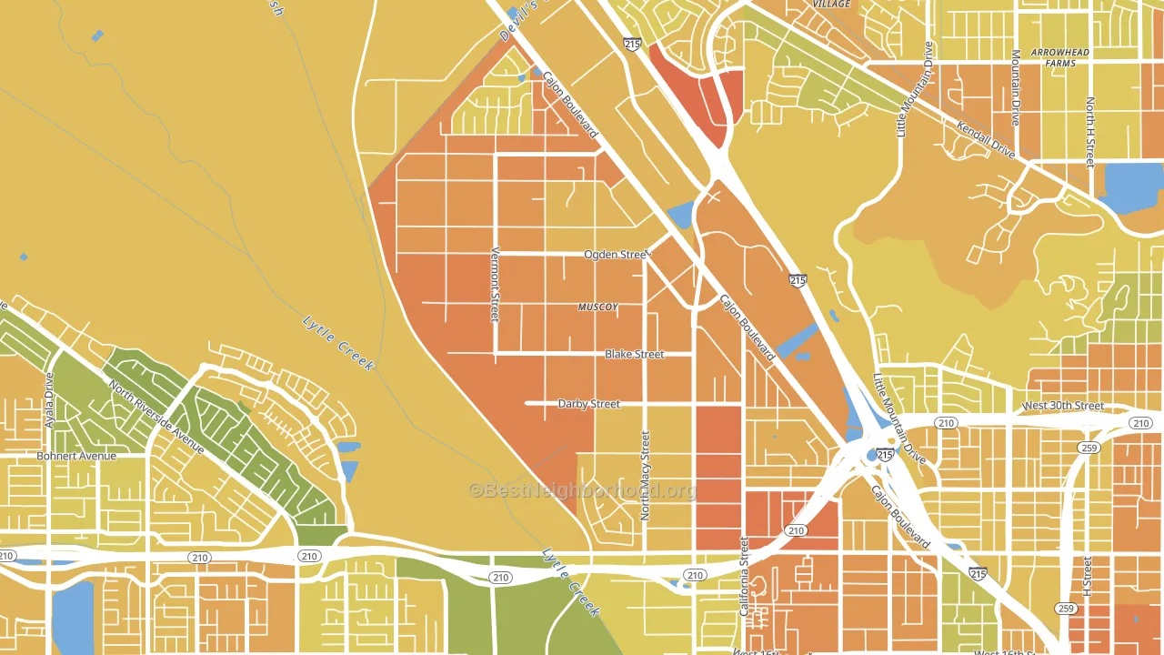 Muscoy, San Bernardino, CA block-group voter-turnout map