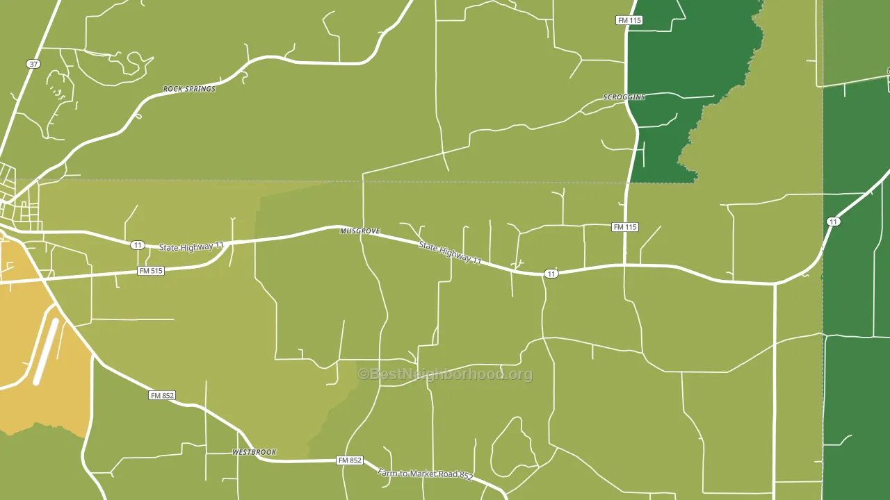 Musgrove, TX block-group voter-turnout map