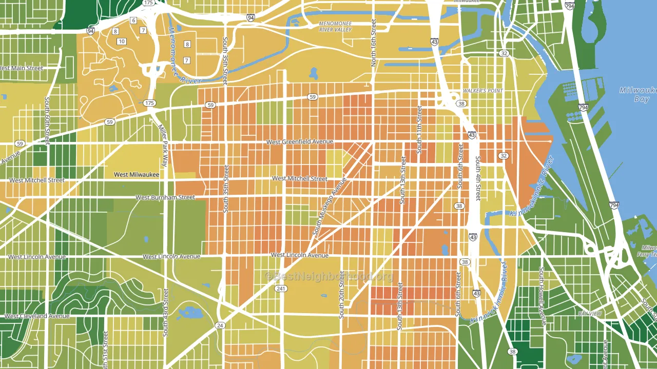 Muskego Way, Milwaukee, WI block-group voter-turnout map