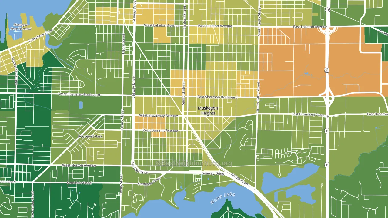 Muskegon Heights, MI block-group voter-turnout map