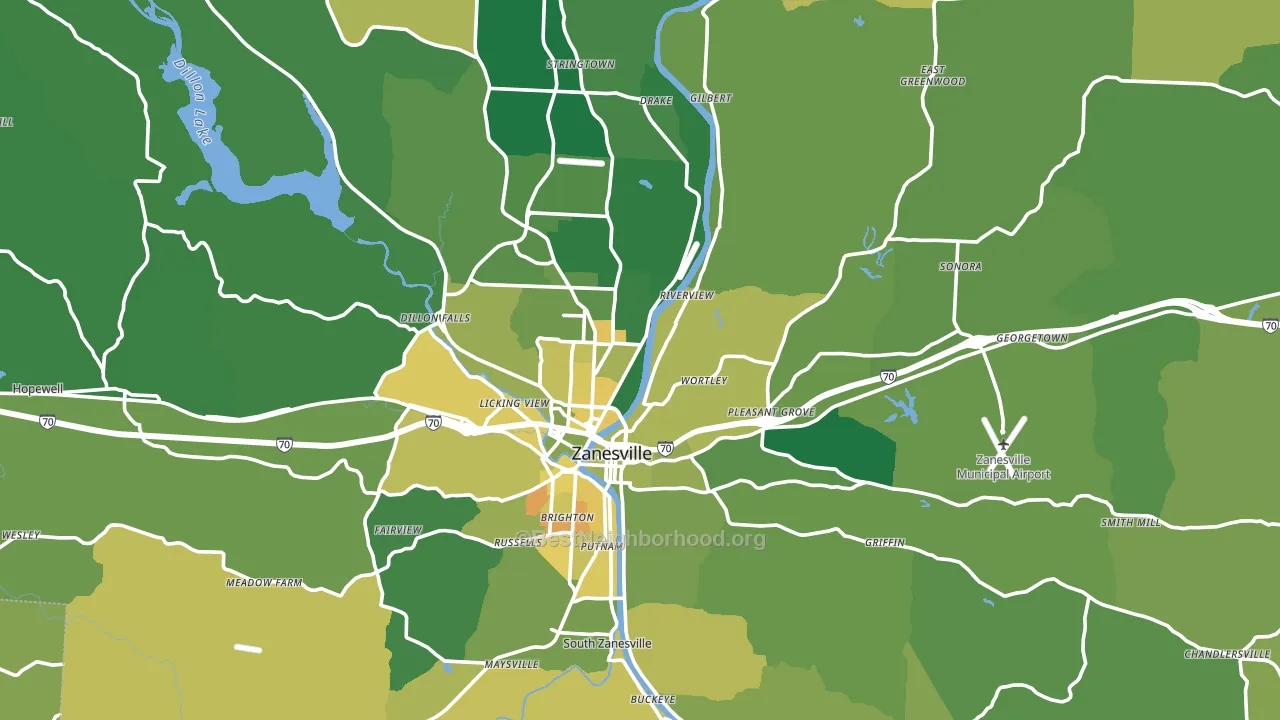 Muskingum County, OH block-group voter-turnout map