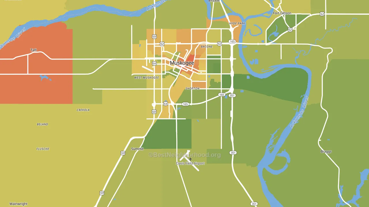 Muskogee County, OK block-group voter-turnout map