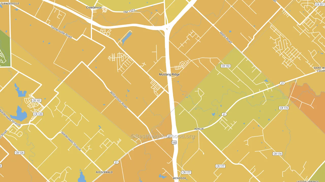 Mustang Ridge, TX block-group voter-turnout map