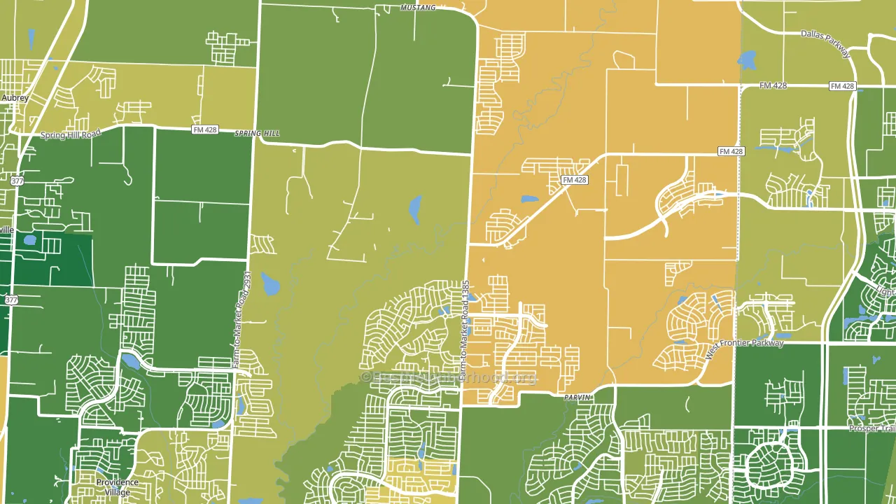 Mustang, TX block-group voter-turnout map