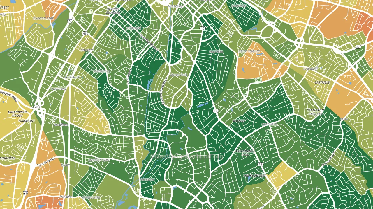 Myers Park, Charlotte, NC block-group voter-turnout map