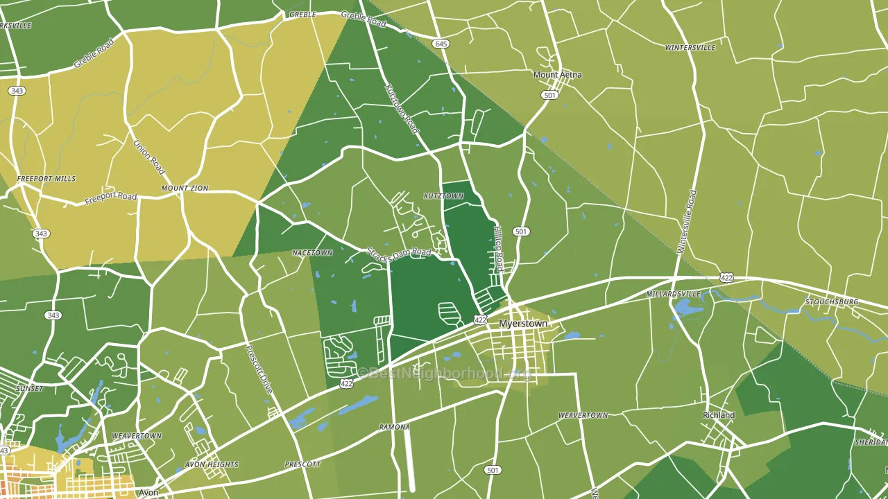 Myerstown, PA block-group voter-turnout map