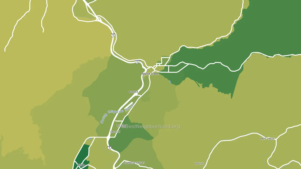 Myrtle Creek, OR block-group voter-turnout map