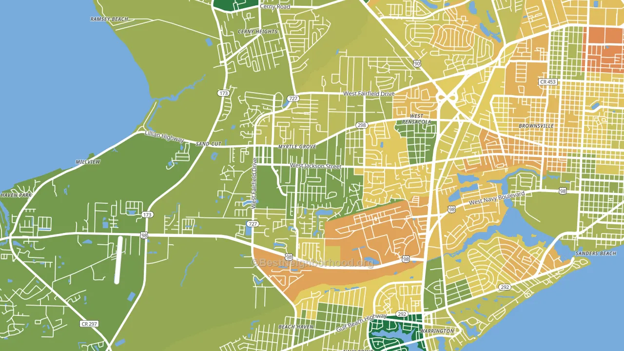 Myrtle Grove, FL block-group voter-turnout map