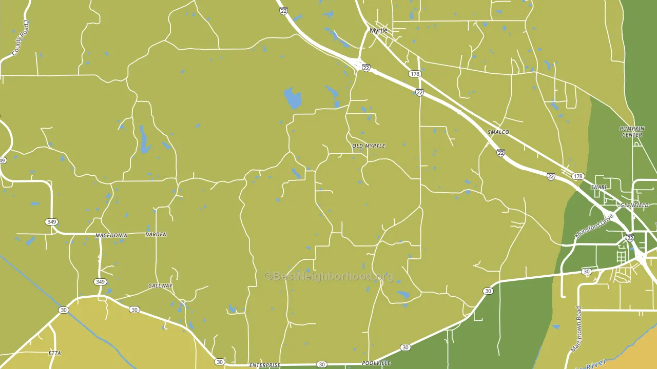 Myrtle, MS block-group voter-turnout map
