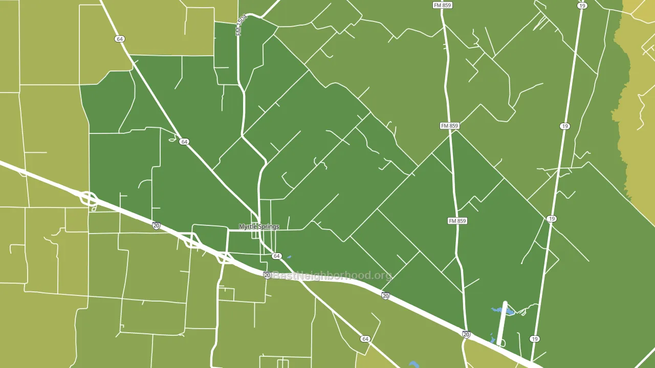 Myrtle Springs, TX block-group voter-turnout map