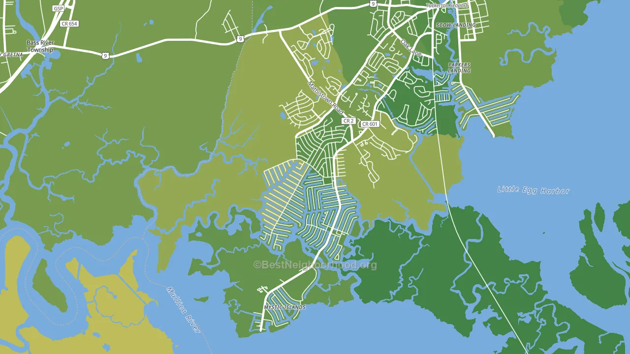 Mystic Island, NJ block-group voter-turnout map