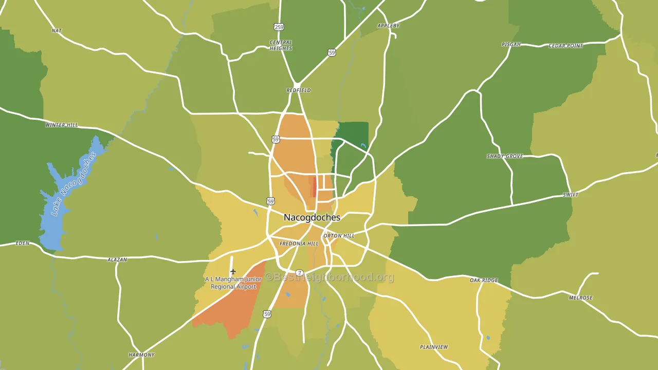 Nacogdoches County, TX block-group voter-turnout map