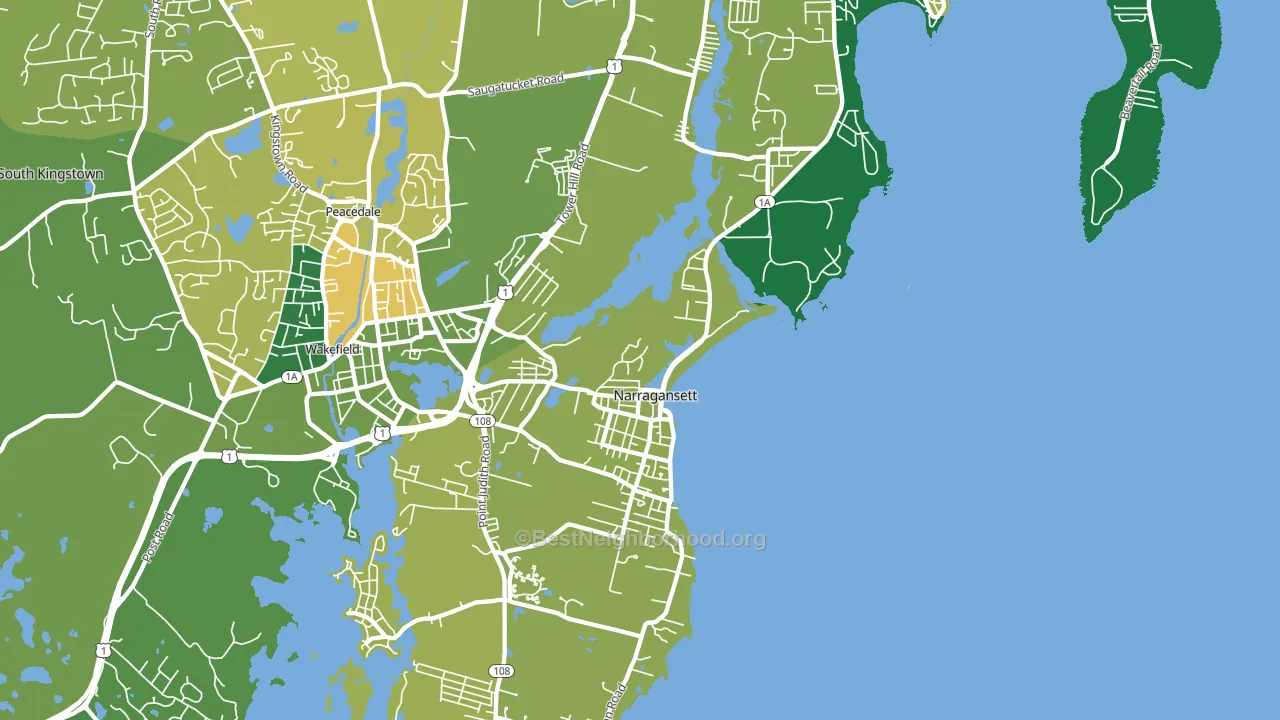 Narragansett, RI block-group voter-turnout map