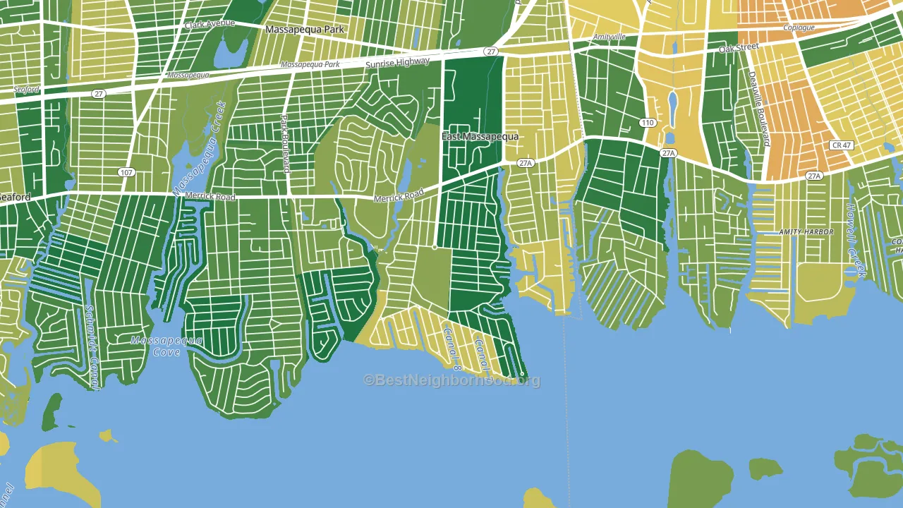 Nassau Shores, East Massapequa, NY block-group voter-turnout map