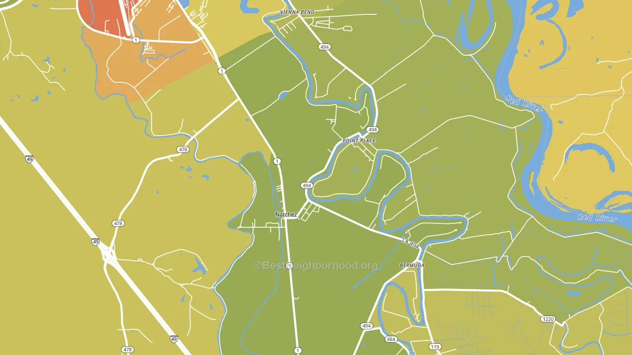 Natchez, LA block-group voter-turnout map
