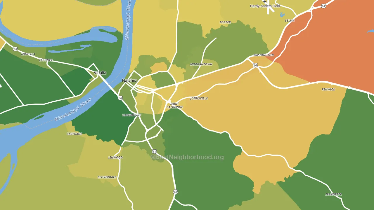 Natchez, MS block-group voter-turnout map