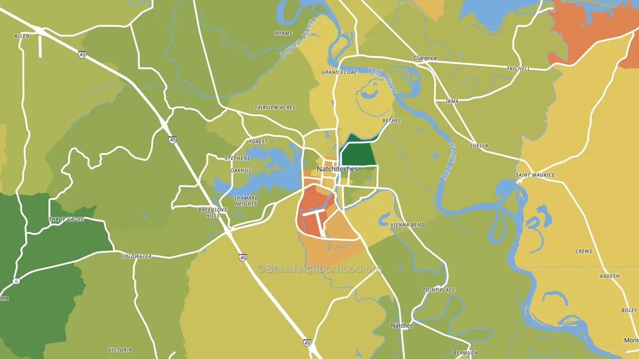 Natchitoches Parish, LA block-group voter-turnout map