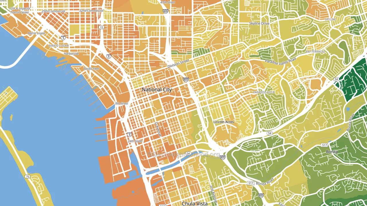 National City, CA block-group voter-turnout map