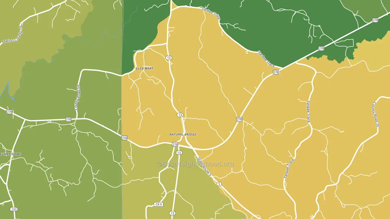Natural Bridge, AL block-group voter-turnout map