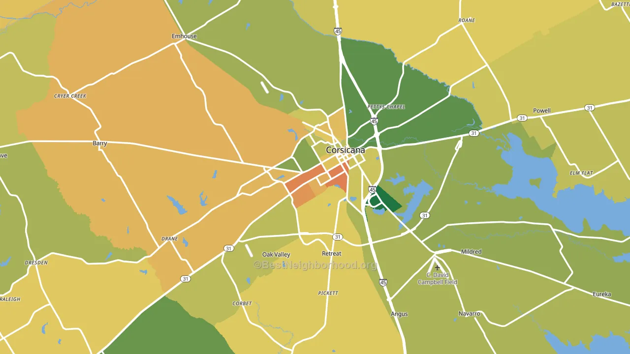 Navarro County, TX block-group voter-turnout map