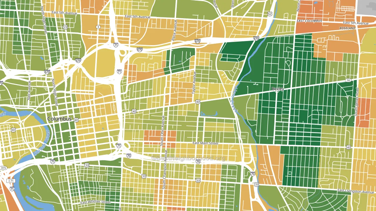 Near East, Columbus, OH block-group voter-turnout map